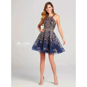 Gorgeous mini formal dress in navy & gold by Ellie Wilde size 00